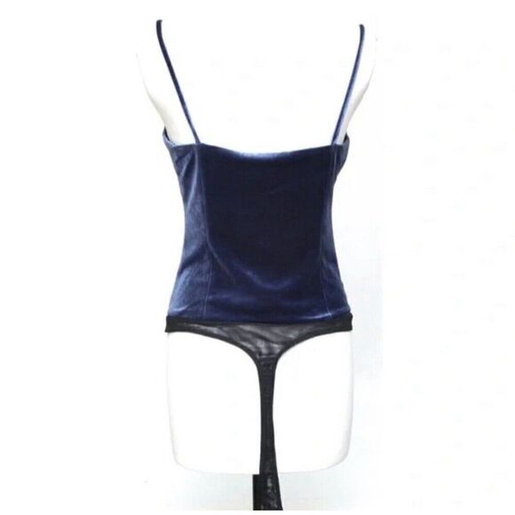 bcbg maxazria Geelia Solid Navy Blue Velvet Tank Bodysuit Top Xs - Picture 4 of 7